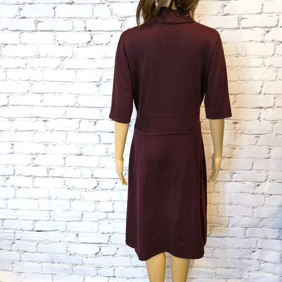 CALVIN KLEIN, v-neck maroon knit dress with front buckle detail - Picture 6 of 9